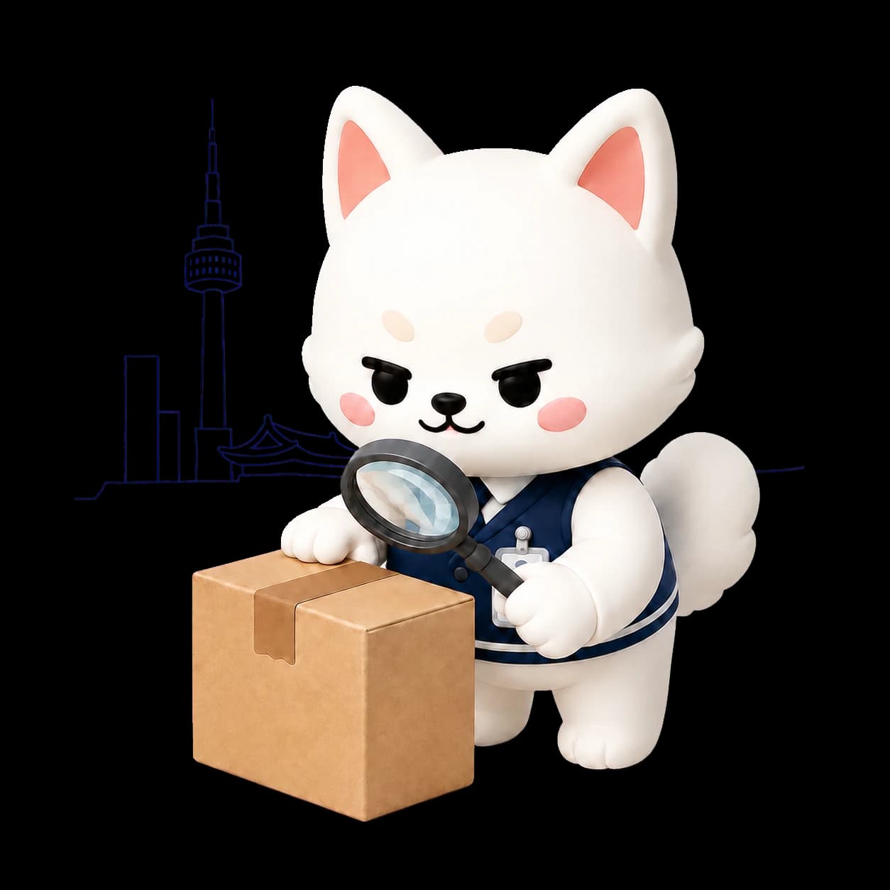 KIKIT character inspecting a box